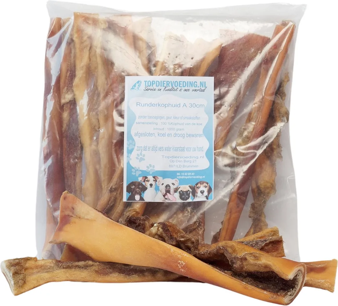 Topdiervoeding Runderkophuid 15cm Hondensnacks - Vers Gedroogd 1kg