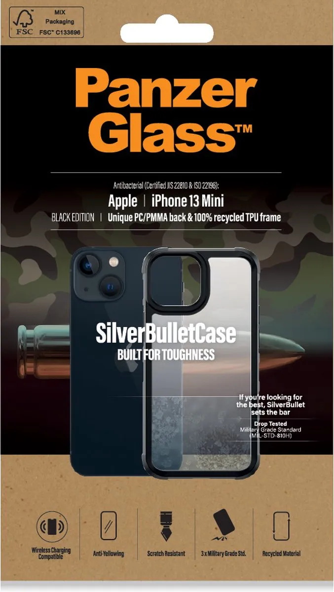 PanzerGlass SilverBullet Hoesje iPhone 13 Mini 0318 - Zwart