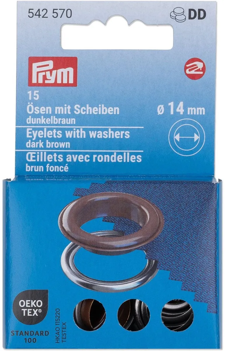 Prym Ringen met schijven 14mm - Donkerbruin - 15 Stuks
