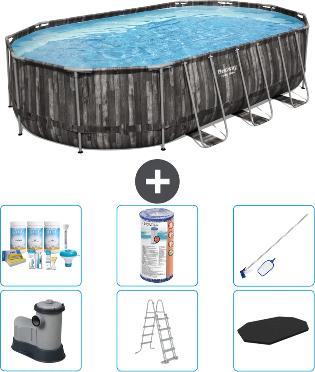 Bestway Power Steel Ovaal Zwembad 610x366x122cm - Grijs