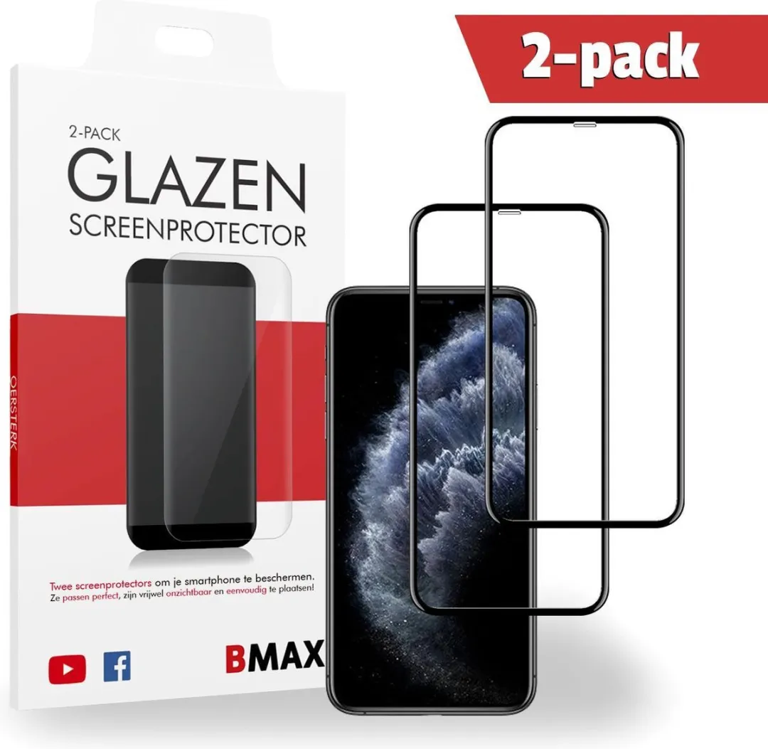 2-pack BMAX geschikt voor de Apple iPhone 11 Screenprotector Full Cover Glas | Dekt het volledige scherm! | Beschermglas | Tempered Glass