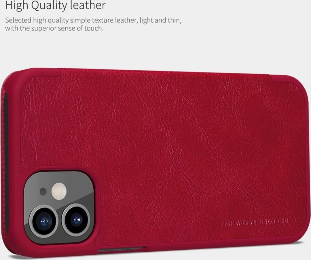Nillkin Qin Leather Hoesje iPhone 12 Mini - Rood - 2 Pasjes - afbeelding 6 van 6