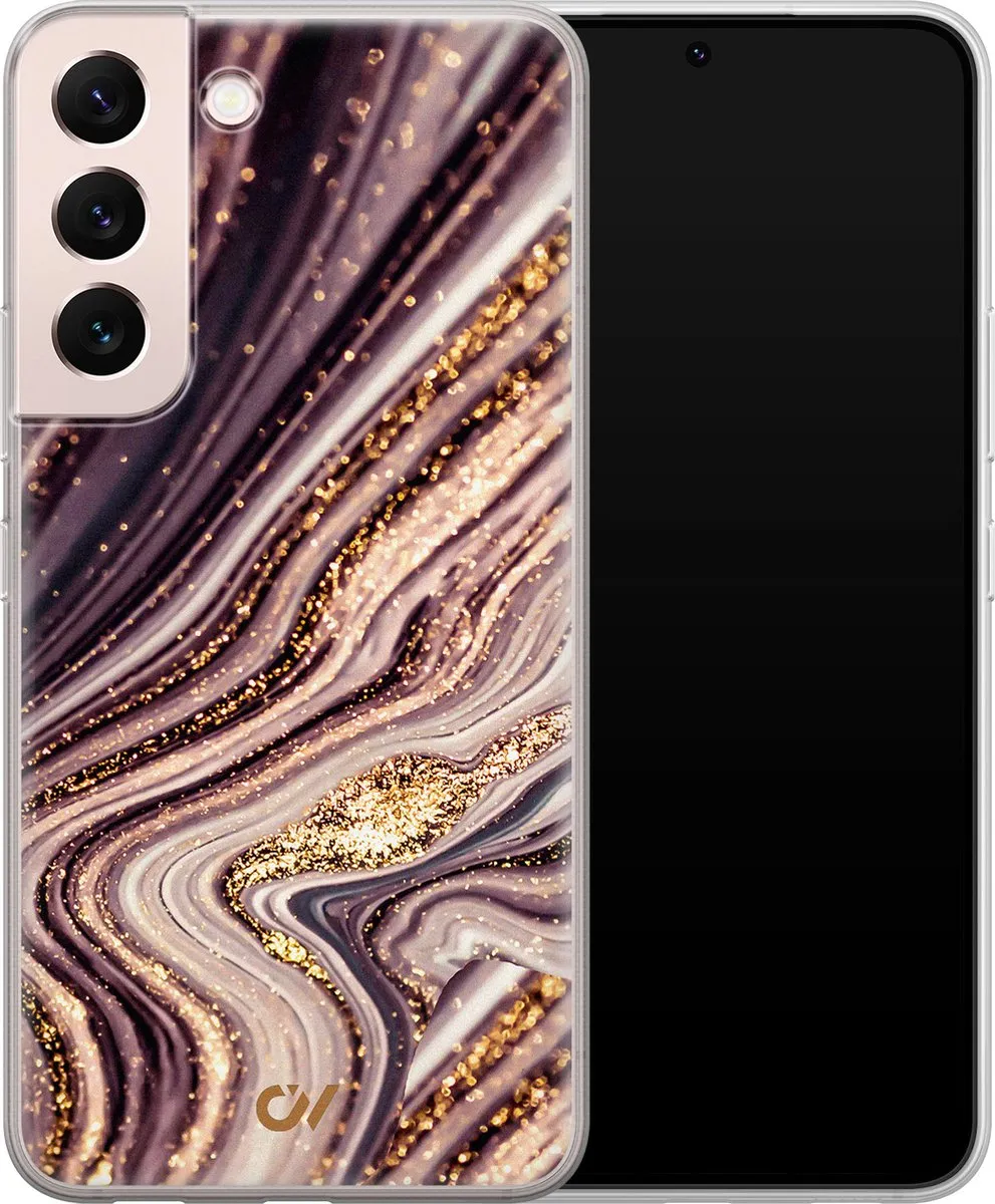 Casevibes Samsung Galaxy S22 Hoesje - Golden Pink Marble