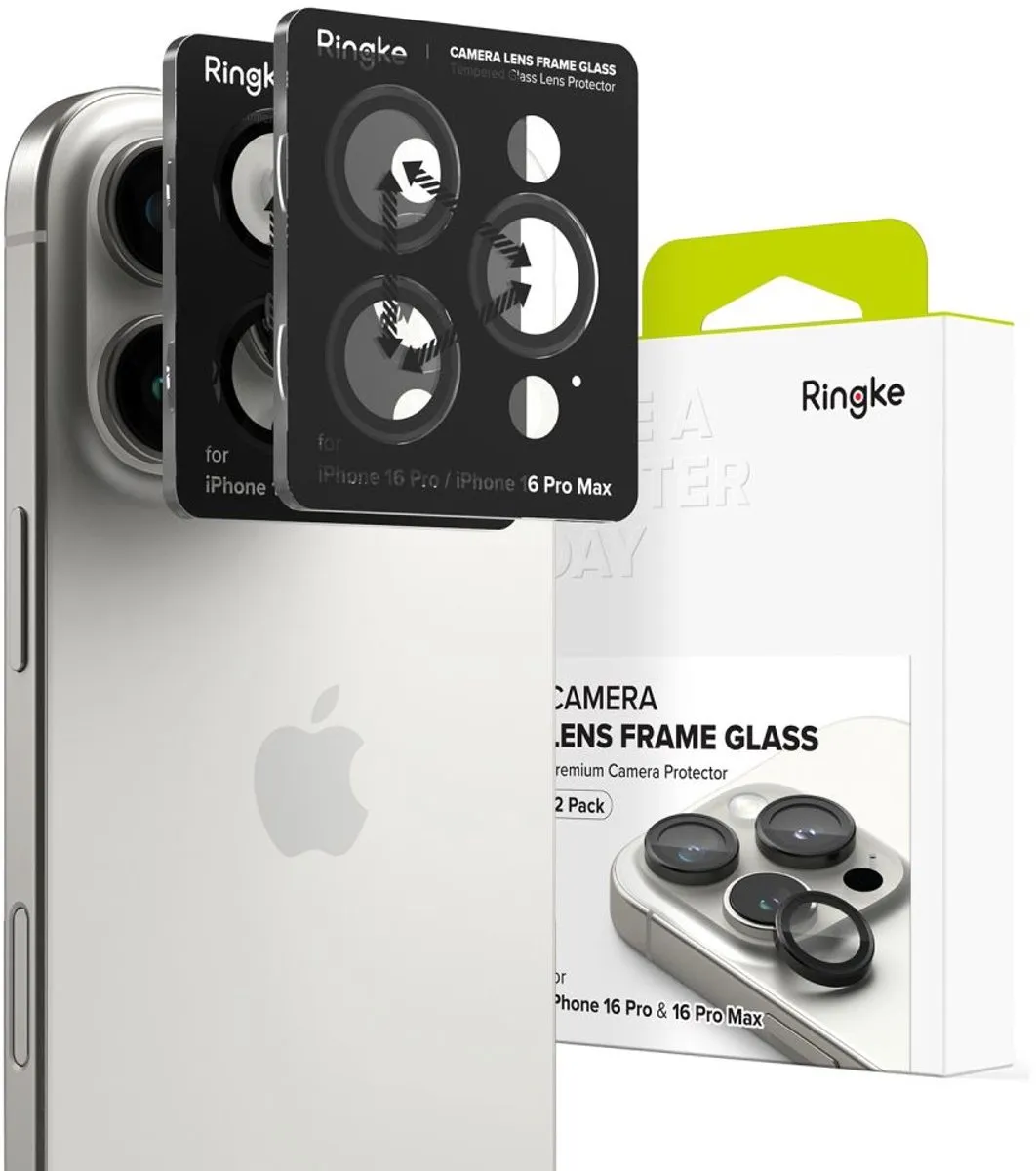 Ringke Frame Glass Camera Protector iPhone 16 Pro/Pro Max - 2 Stuks - Zwart