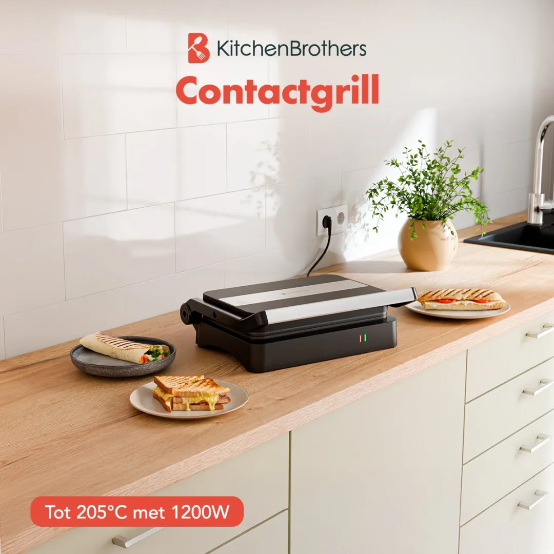 KitchenBrothers KB1004177 Contactgrill 1200W - 2 Platen - Zwart