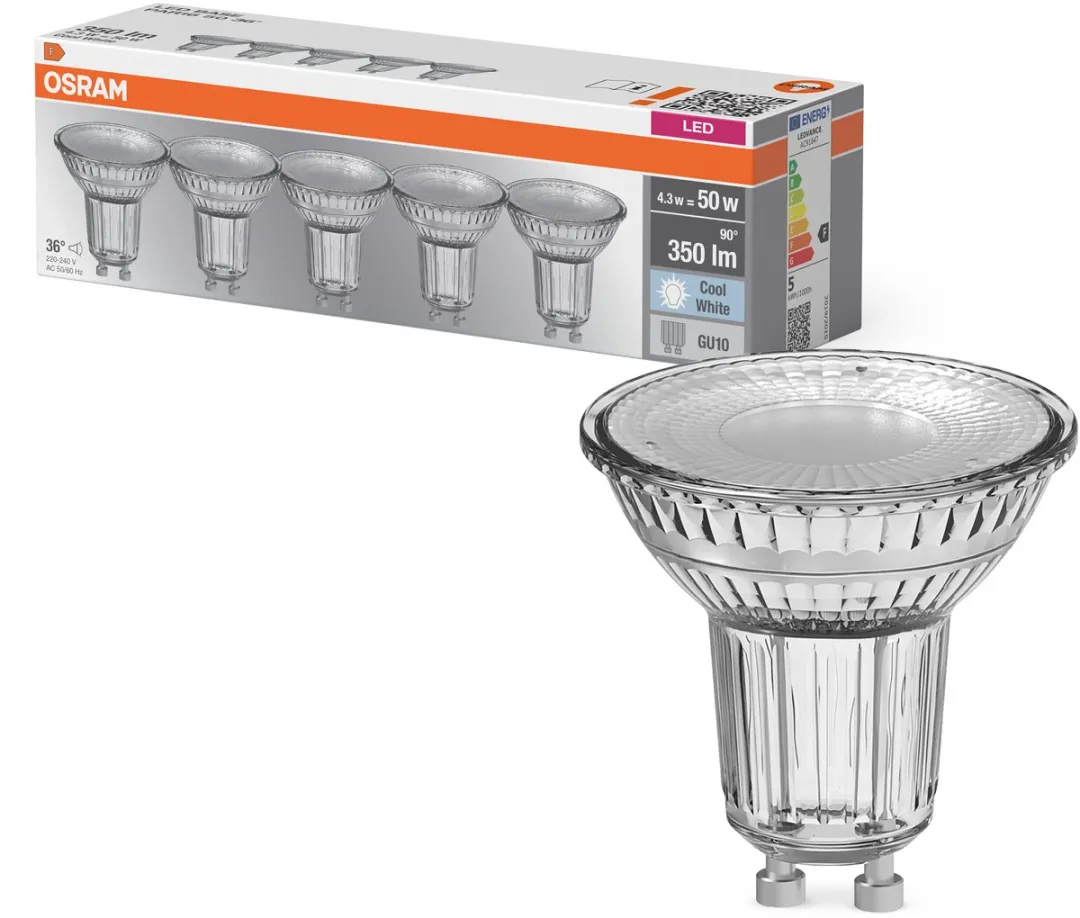 Osram LED Spotlamp PAR16 4,3W GU10 - 350lm Koelwit - 5 Stuks