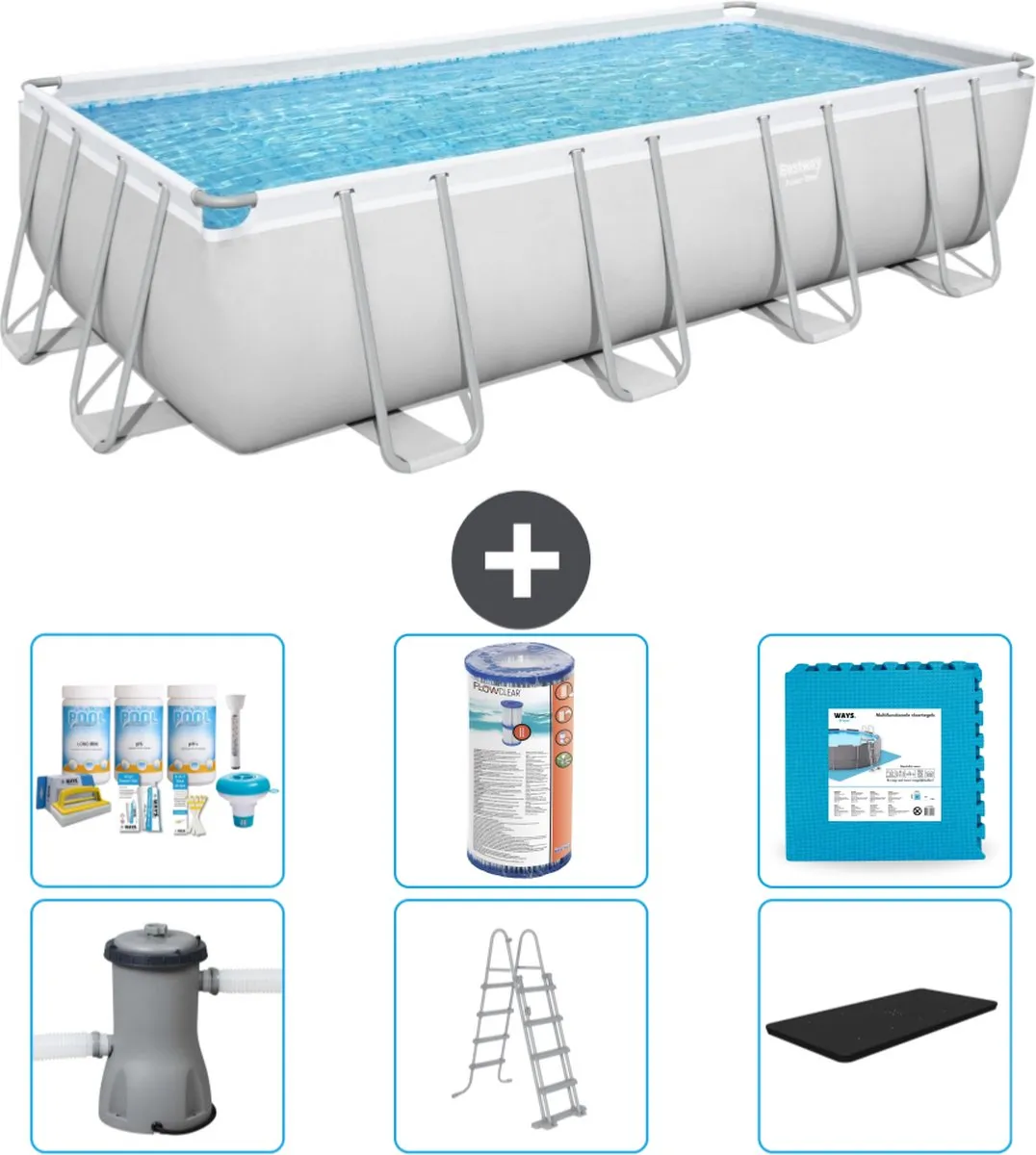 Bestway Power Steel Zwembad 488x244x122cm - Grijs - Incl. pomp & ladder