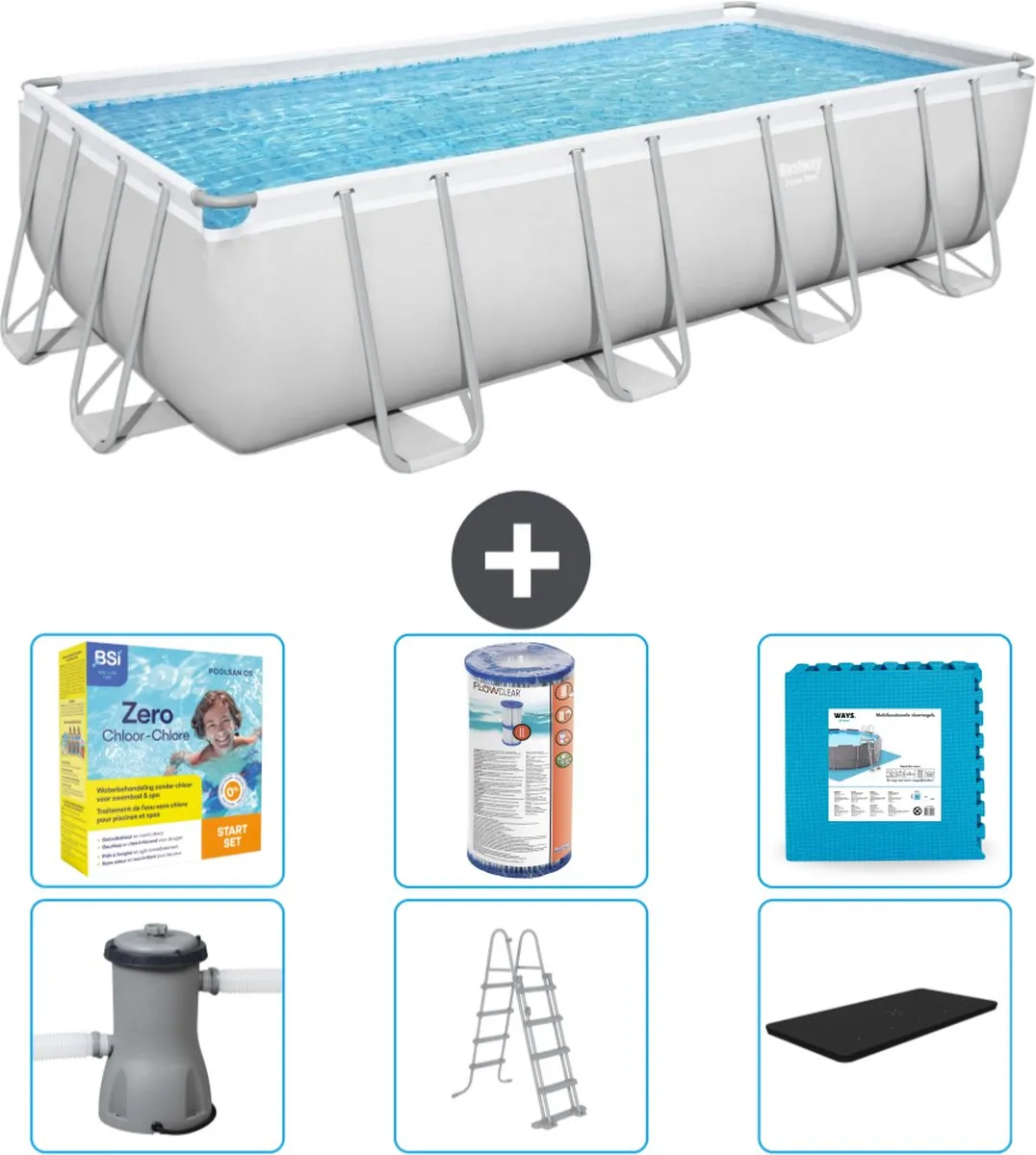 Bestway Power Steel Zwembad 488x244x122cm - Grijs - Incl. pomp & ladder