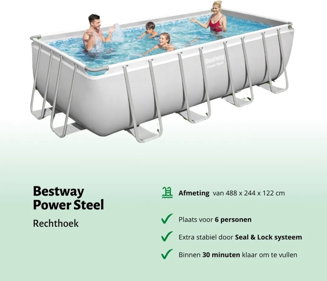 Bestway Power Steel Zwembad 488x244x122cm - Grijs - Incl. pomp & ladder