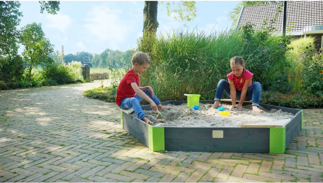 EXIT Aksent Houten Zandbak Zeshoek 200x170cm - Grijs