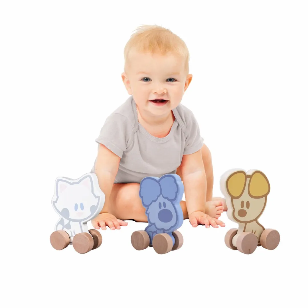 Rubo Toys Houten Trekfiguur Buurpoes 18cm - Blauw/Goudgeel