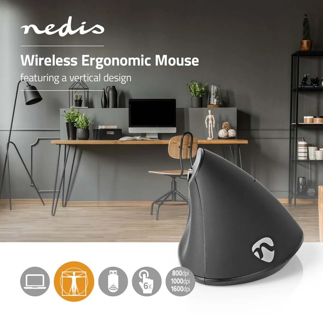 Nedis ERGOMSWS100BK Draadloze Muis - 6 Knoppen - Zwart