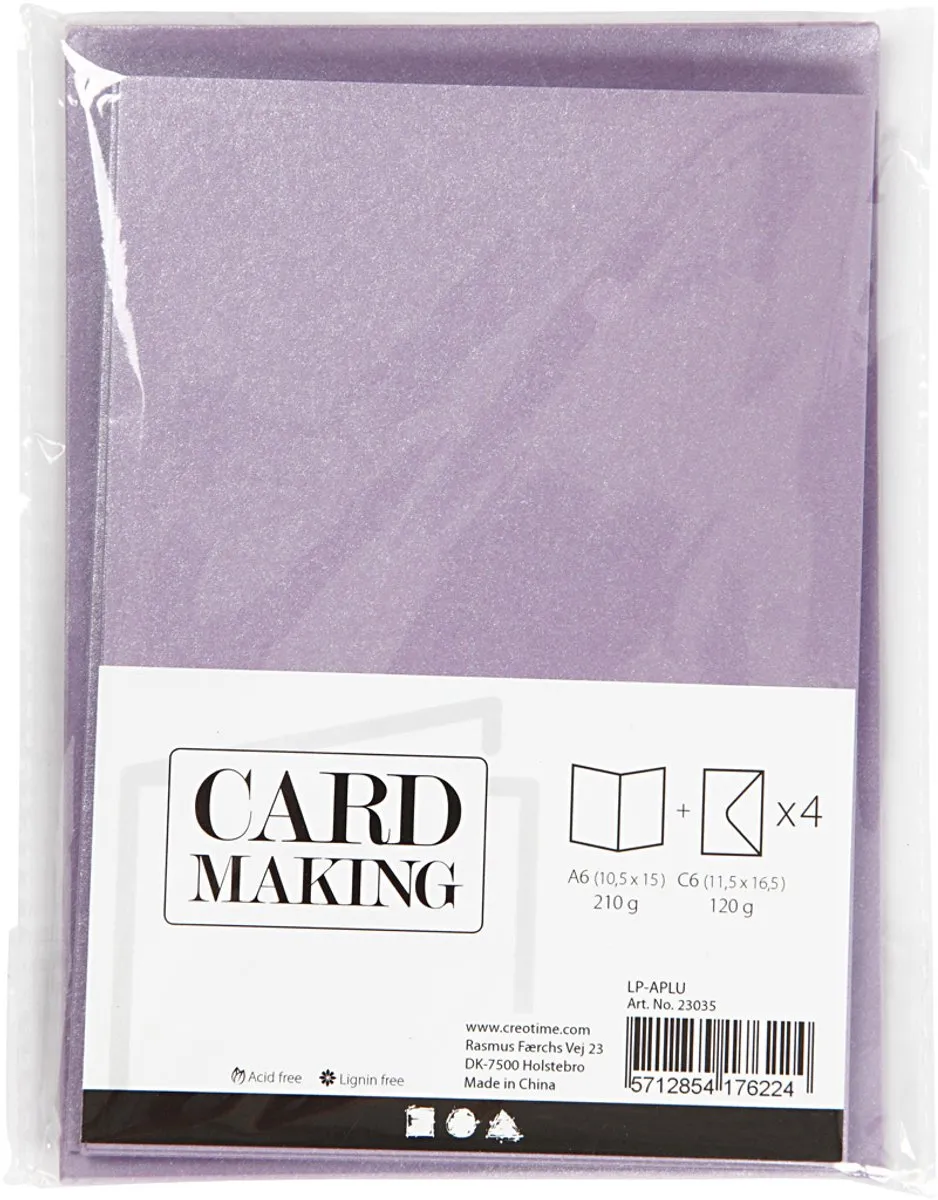 Creativ Company Kaarten & Enveloppen 10,5x15cm Paars Parelmoer - 4 Sets