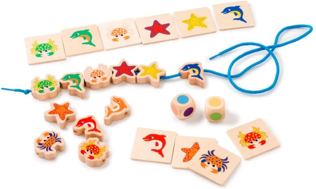 Toys for Life Educatief speelgoed 'Zeedieren rijgen' Ik leer fijne motoriek - Sensorisch speelgoed - Houten speelgoed - Spelend leren Motoriek - Fijne motoriek speelgoed - Educatief speelgoed 3 tot 6 jaar