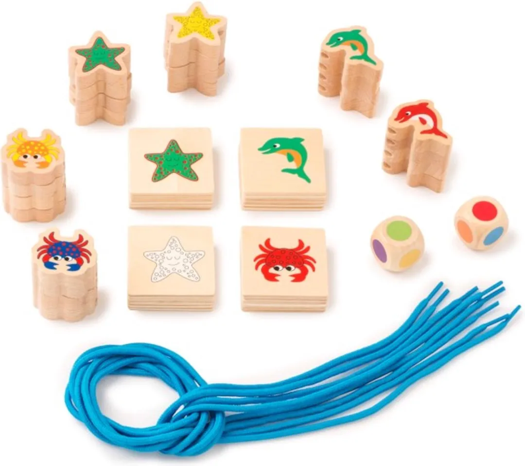 Toys for Life Educatief speelgoed 'Zeedieren rijgen' Ik leer fijne motoriek - Sensorisch speelgoed - Houten speelgoed - Spelend leren Motoriek - Fijne motoriek speelgoed - Educatief speelgoed 3 tot 6 jaar