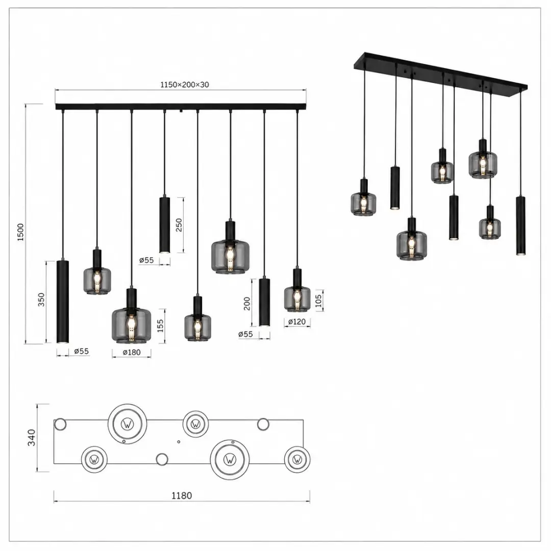 Trio Mataro Hanglamp - Zwart Mat - afbeelding 5 van 6