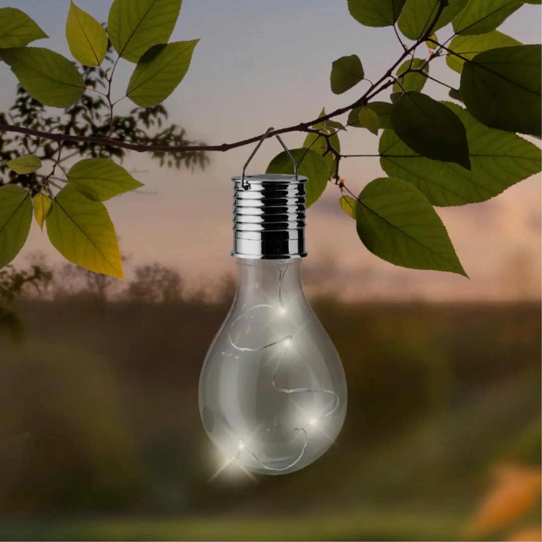 Lumineo solar lampen bol/peertje - 15x - transparant - kunststof - 14 cm - buitenverlichting - hanglamp