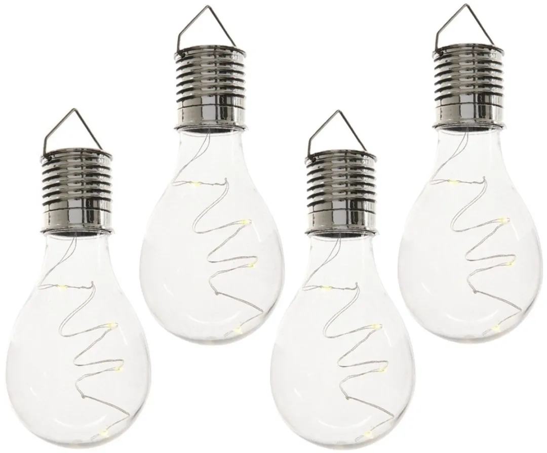 Lumineo solar lampen bol/peertje - 15x - transparant - kunststof - 14 cm - buitenverlichting - hanglamp