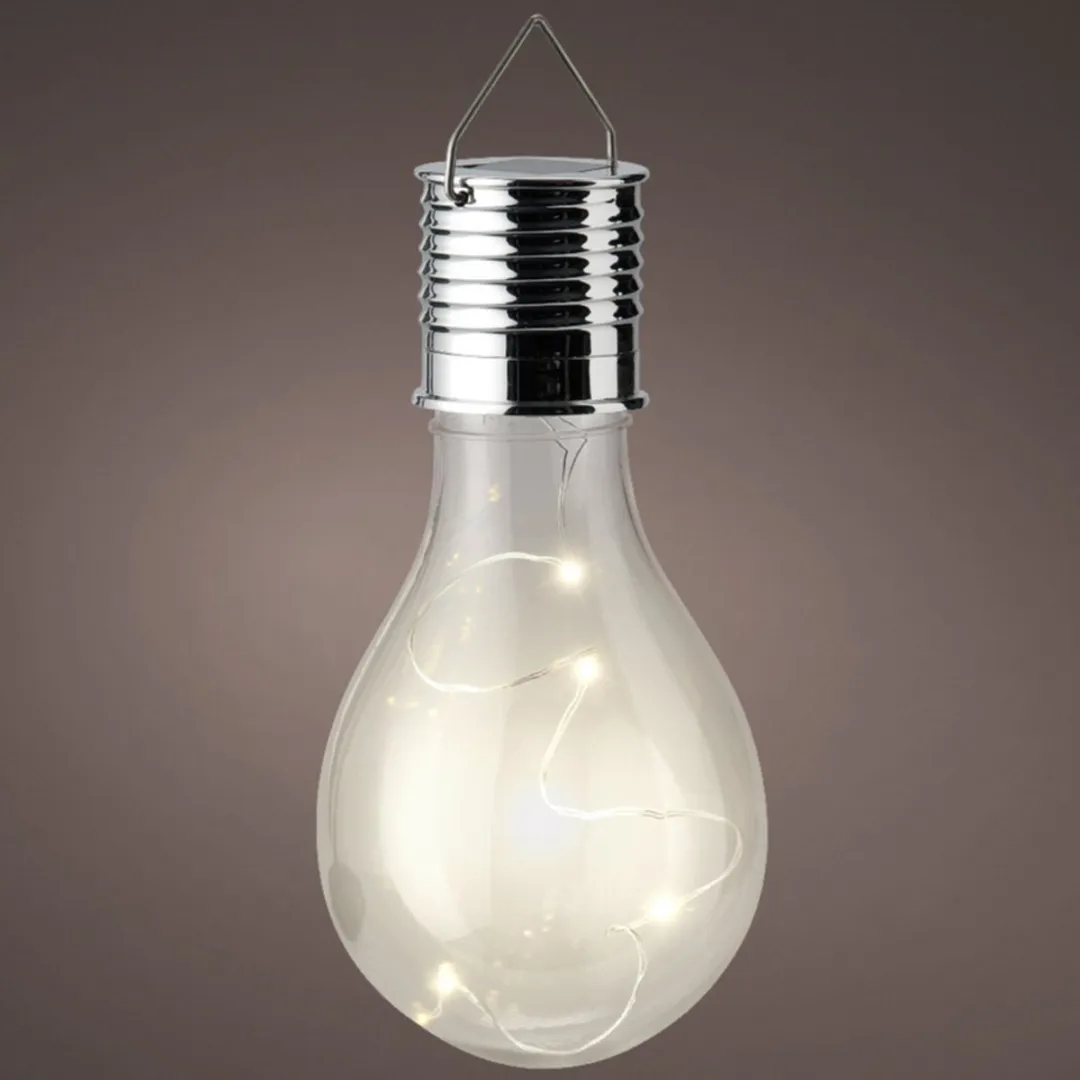 Lumineo solar lampen bol/peertje - 15x - transparant - kunststof - 14 cm - buitenverlichting - hanglamp