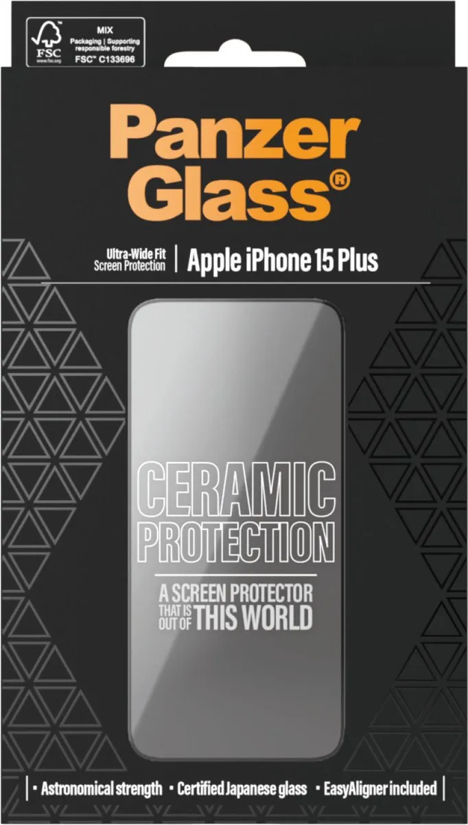 PanzerGlass, Schermbeschermer Geschikt voor Apple iPhone 15 Plus Ceramic Ultra-Wide Fit, Transparant