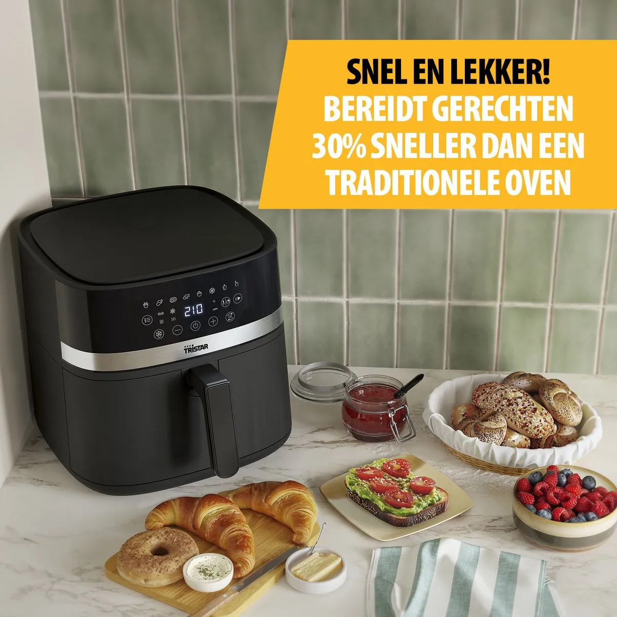 Tristar Airfryer FR-9418 - 8L - Grote Capaciteit XXL - PFAS Vrij - 7 programma's - Warmhoudfunctie - 2000 Watt