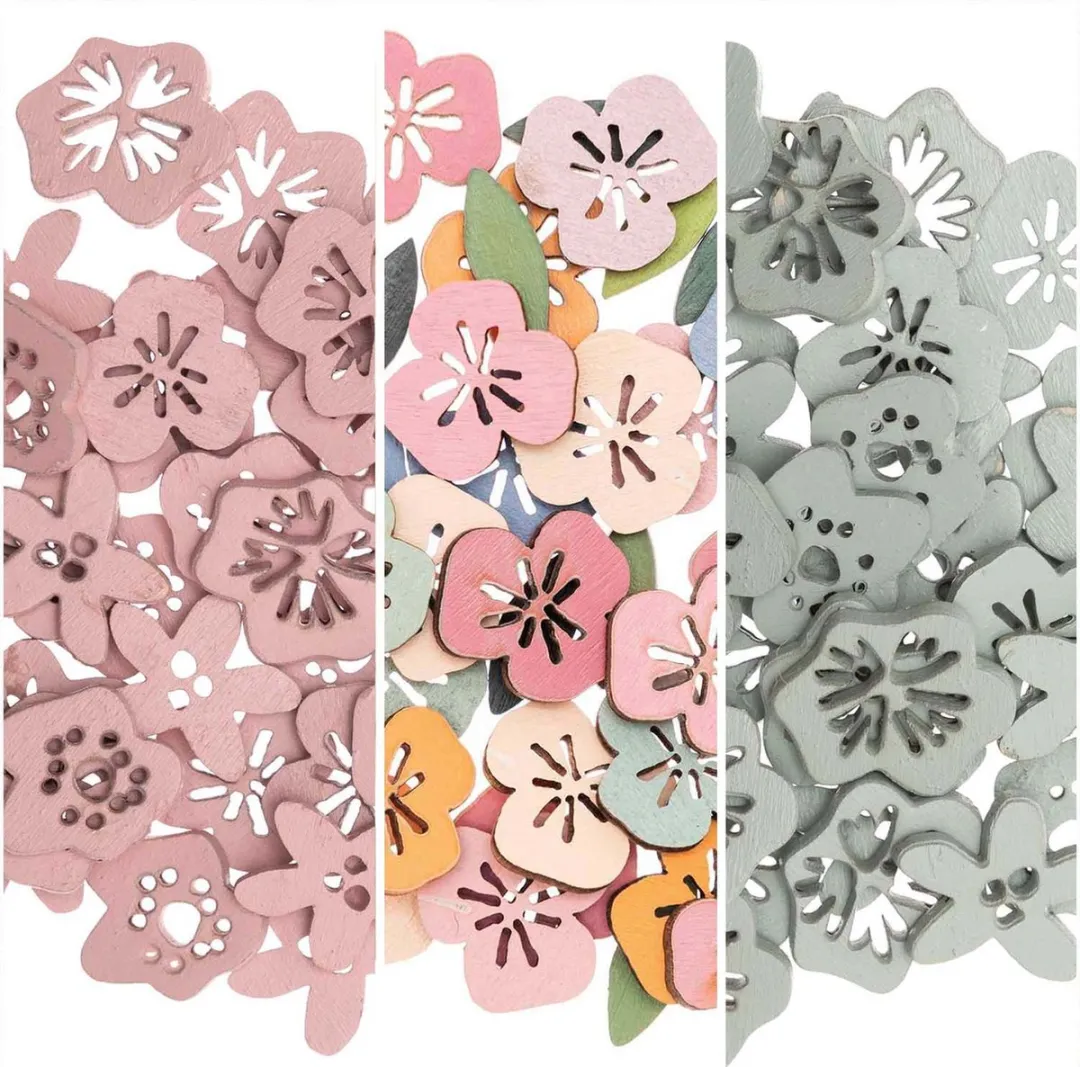 Rico Design Houten Strooigoed Bloem Roze - 48 Stuks