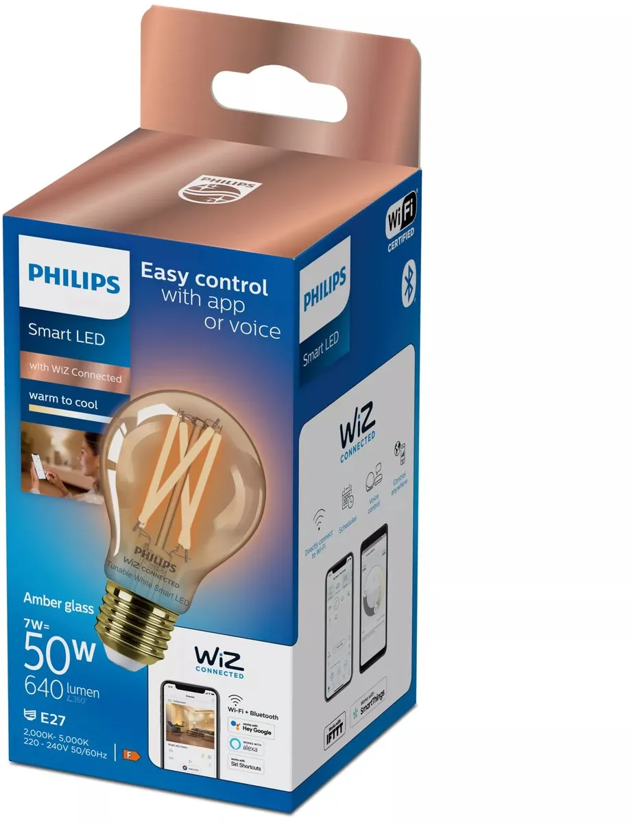 Philips Smart LED E27 7W 640lm 2000K-5000K - Amber