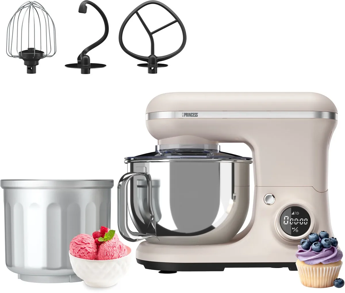 Princess 220138 2-in-1 Keukenmachine IJsmachine - 1200W - 5L RVS - Nordic White