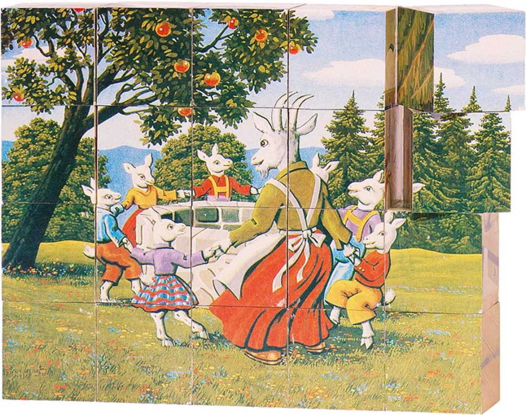 Goki Fairy Tale Cube Puzzle 9-delig - Rood/ Groen/ Bruin