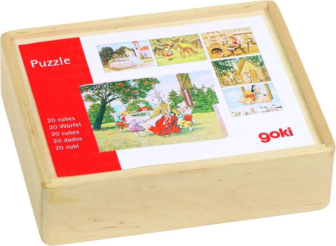Goki Fairy Tale Cube Puzzle 9-delig - Rood/ Groen/ Bruin