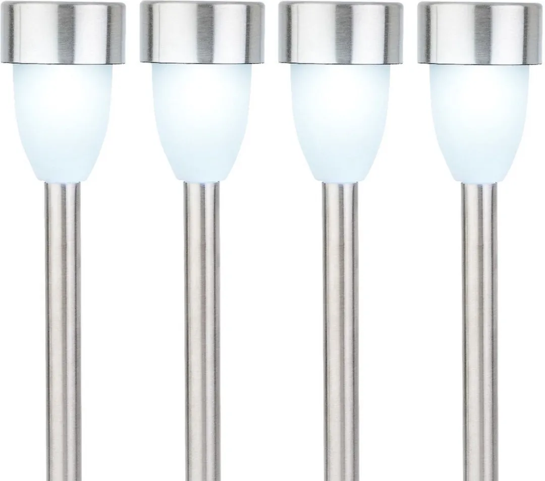 Lumineo Prikspot - solar - LED - RVS - 36 cm - 4x- Tuinverlichting - Tuinlampen - Solarlampen op zonne-energie