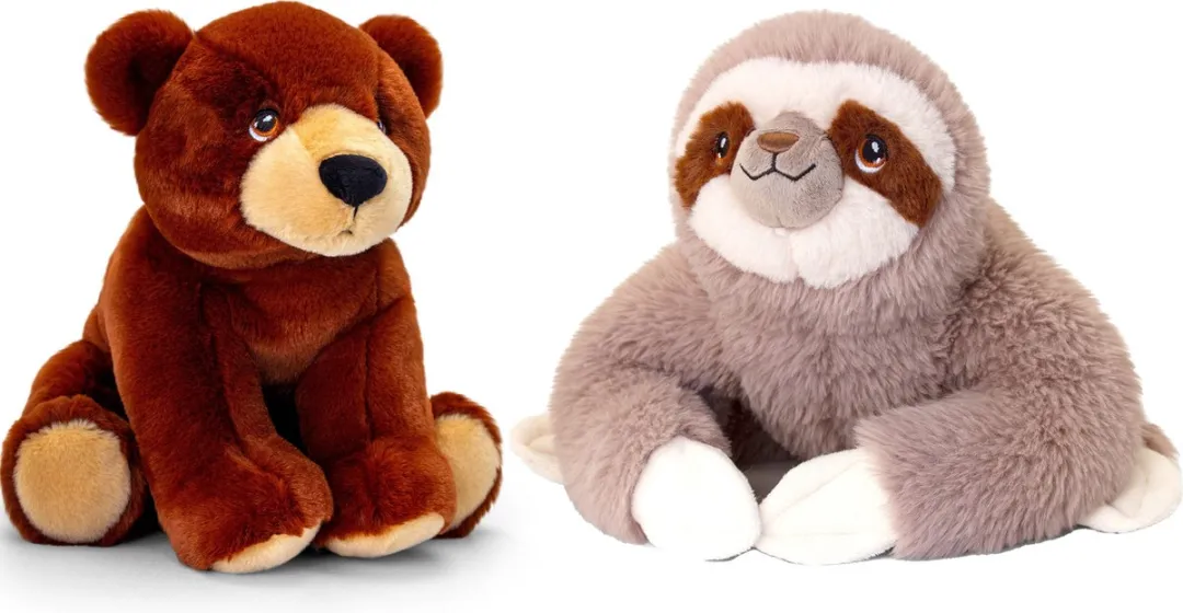 Keel Toys Pluche Knuffels Luiaard & Bruine Beer 25cm