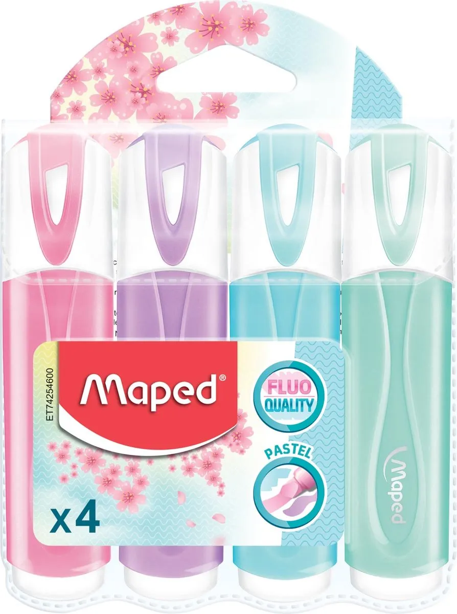 Maped Pastelkleurige Fluo Markers - 4 Stuks Assorti - afbeelding 6 van 6