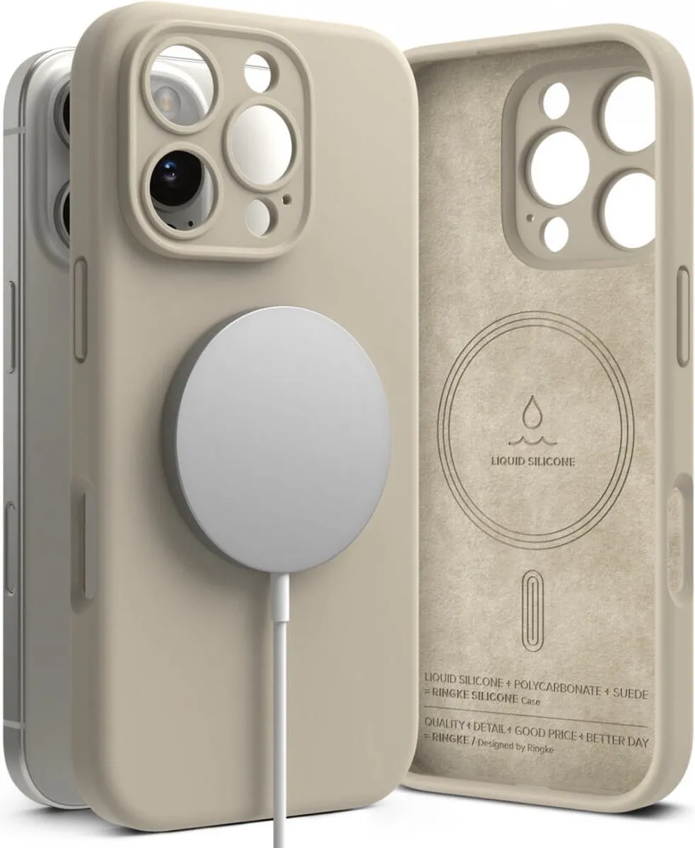 Ringke Silicone MagSafe Hoesje iPhone 16 Pro Max - Beige/Grijs