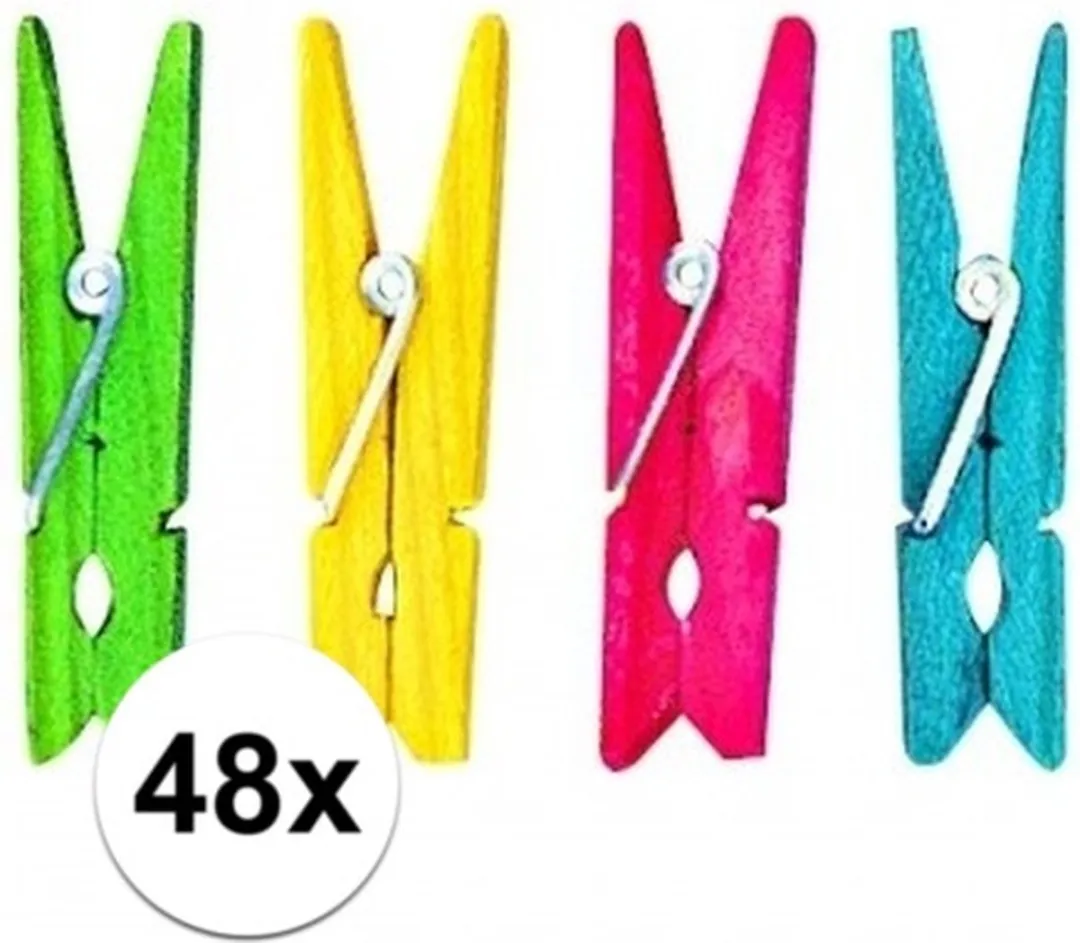 Rayher Kleine Houten Knijpers - 48 Stuks - Gekleurd Mix