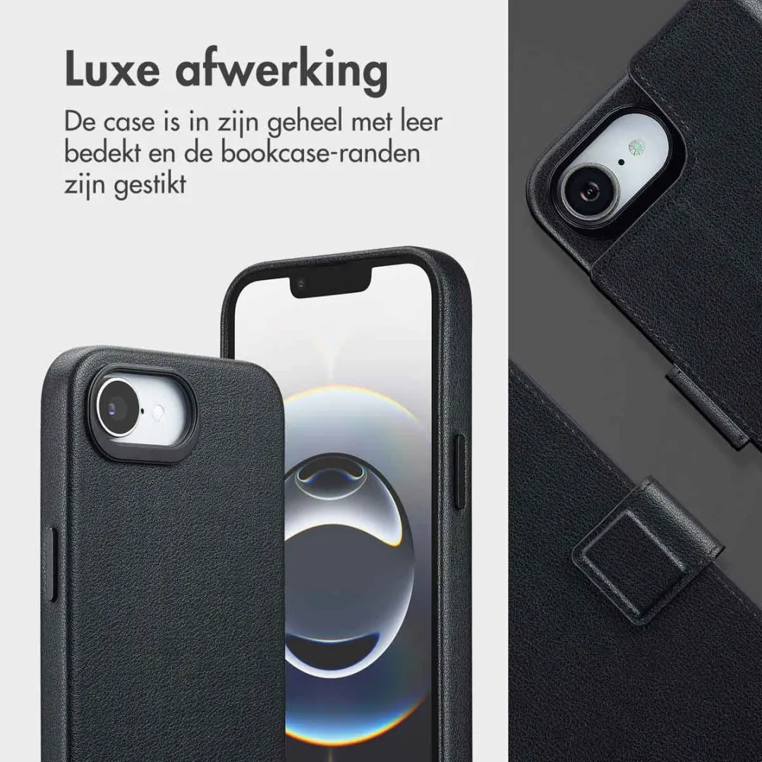 Accezz iPhone 16e Leather Bookcase Hoesje - 3 Pasjes - Zwart