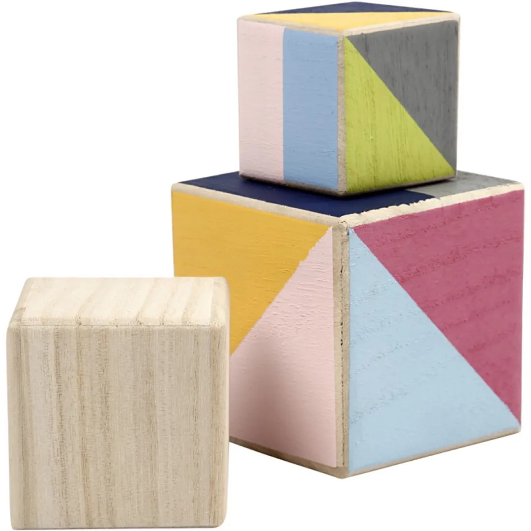 Creativ Company Houten Kubussen - 3 Stuks - Natuurlijk