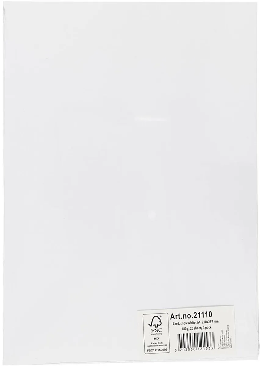 Creativ Company Gekleurd Karton A4 - 20 Vel - Wit
