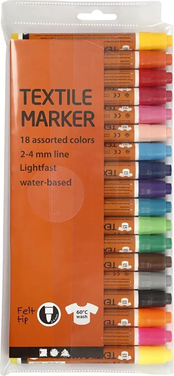 Creativ Company Creotime Textielstiften 2-4mm - 18 Stuks Multicolor