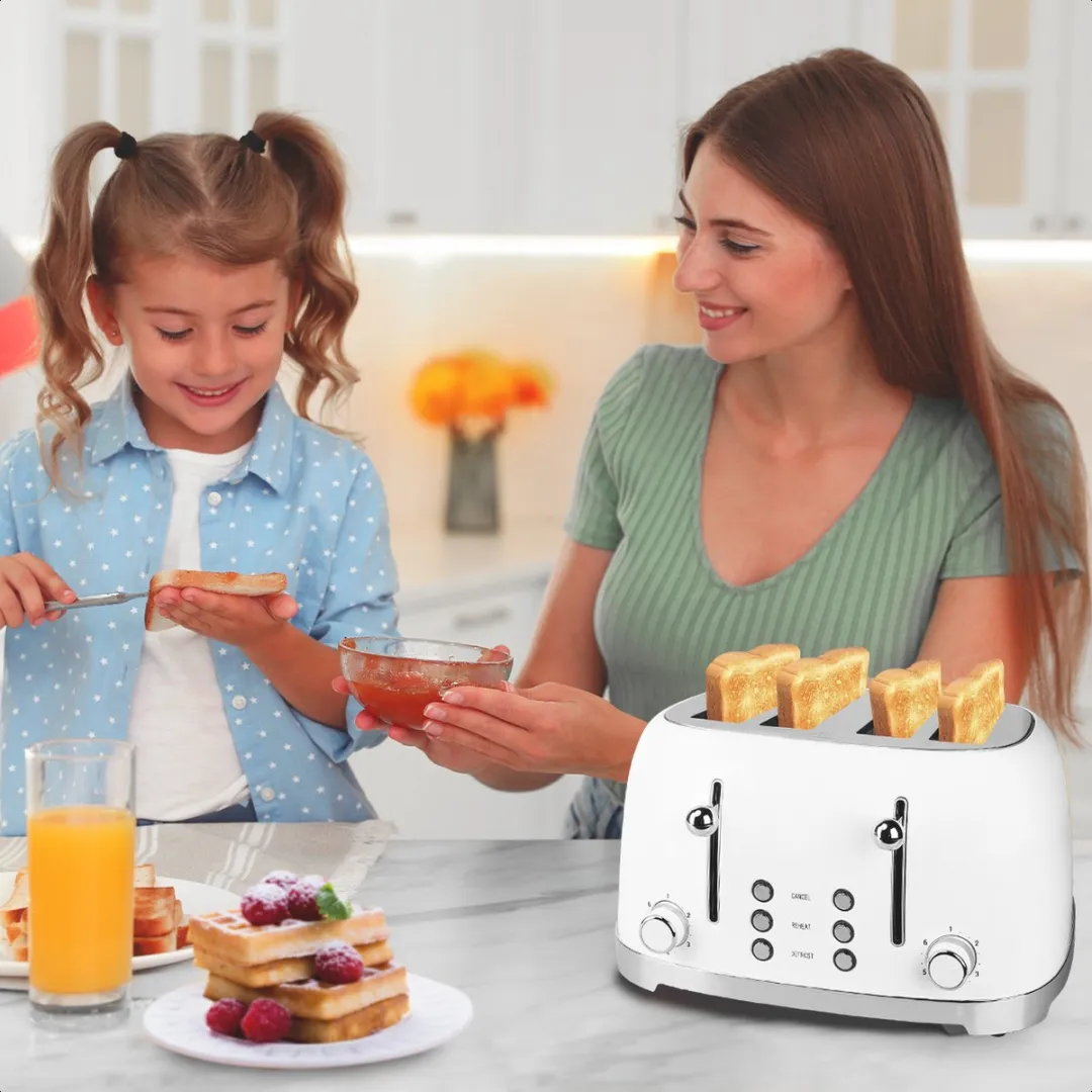 KitchenBrothers Retro Broodrooster KB743 - 4 Sneden - 1630W - Wit