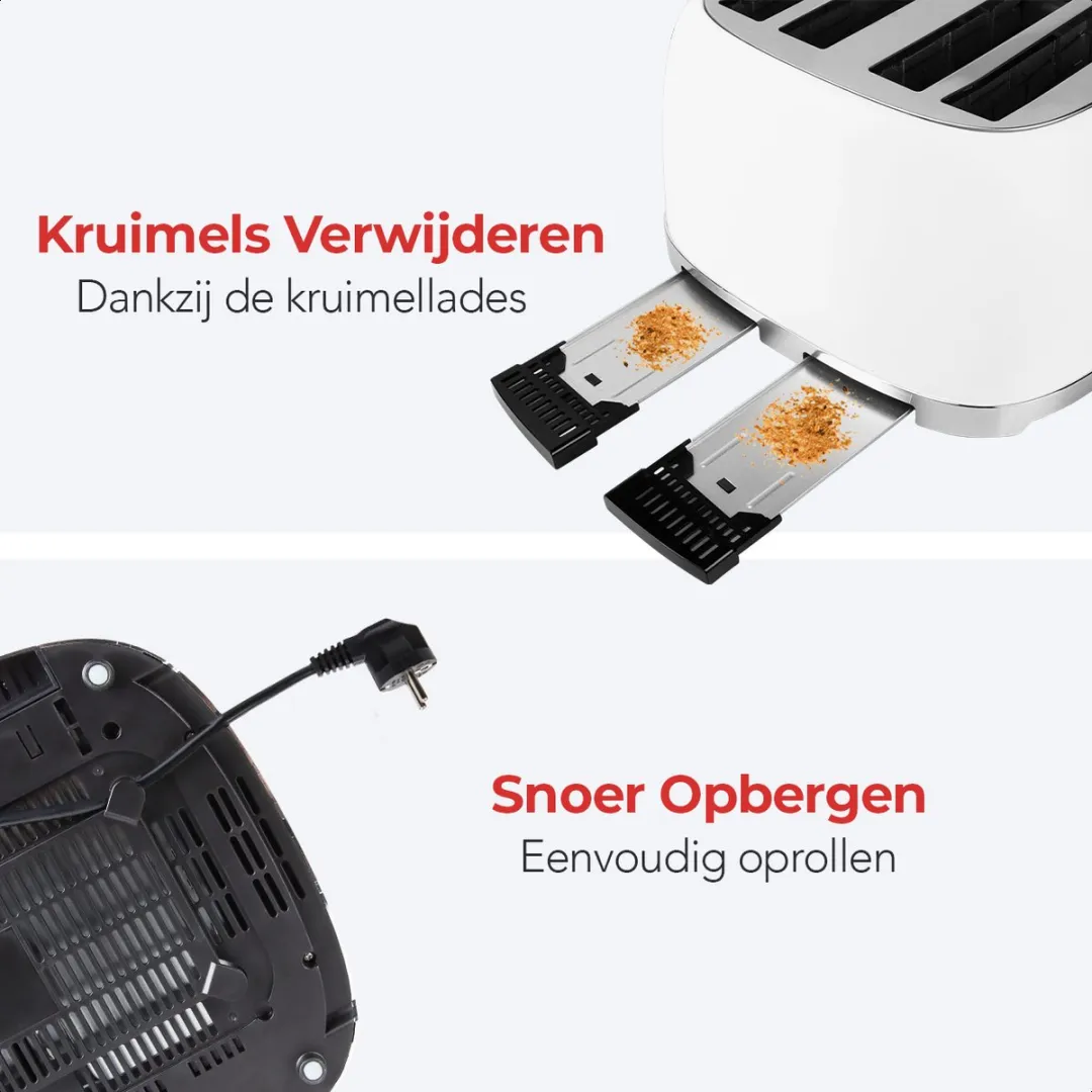 KitchenBrothers Retro Broodrooster KB743 - 4 Sneden - 1630W - Wit
