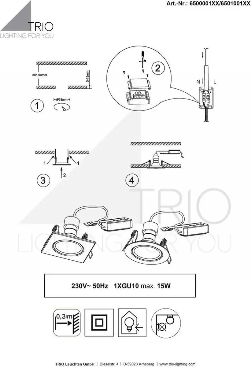 Trio Jura 650000132 Inbouwspot - Zwart Mat - afbeelding 5 van 6
