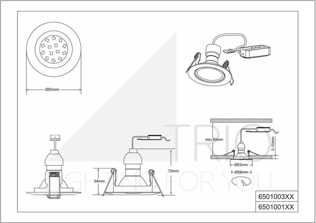 TRIO Jura Inbouwspot Zwart Mat Rond - GU10 - 650100132 - afbeelding 5 van 6