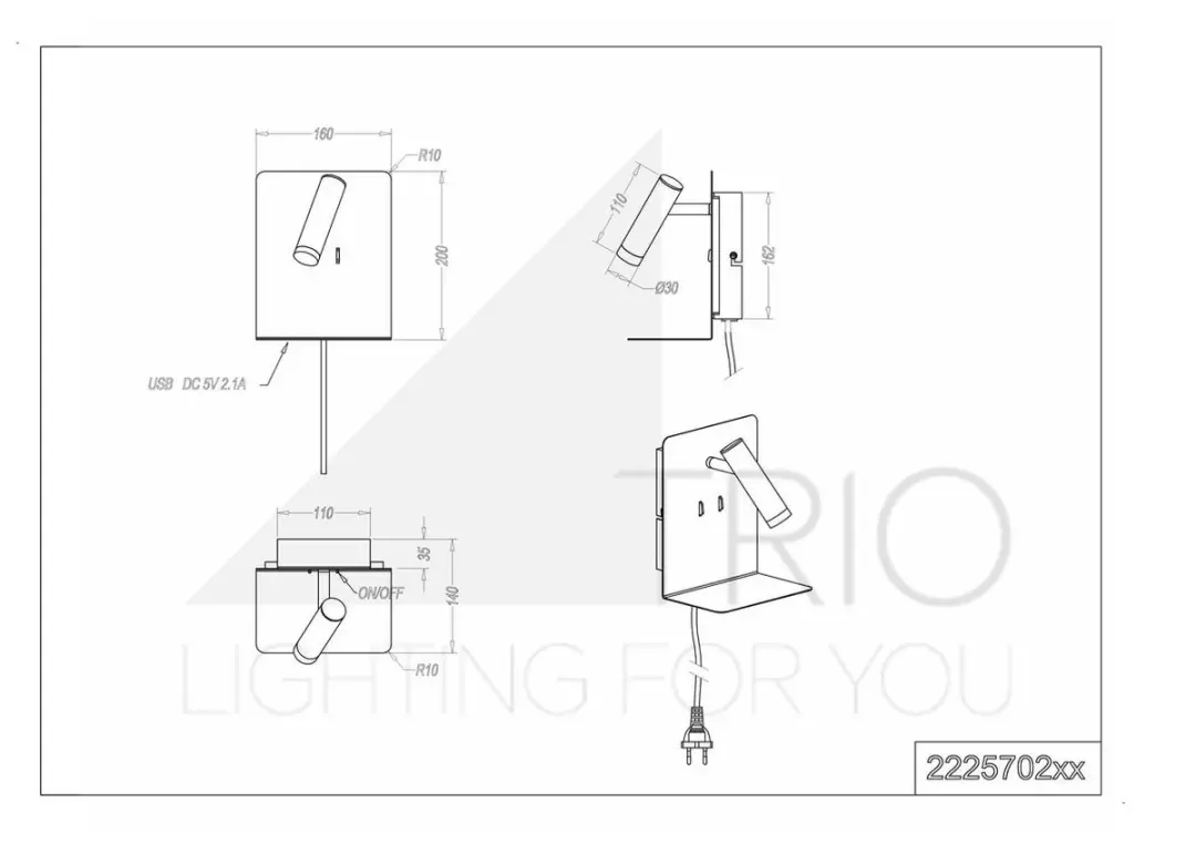 TRIO ELEMENT - Wandlamp - Wit mat - incl. 1x SMD 3 W - Dimbaar met schakelaar - In hoogte verstelbaar - Niet dimbaar - afbeelding 3 van 6