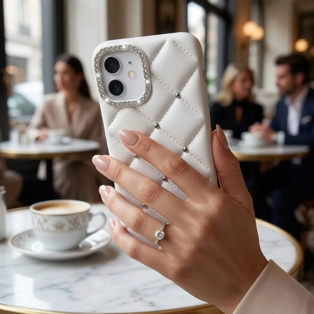 NUVEX iPhone 17 Hoesje Wit - Strass & Camera Frame