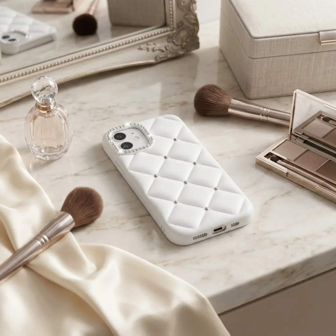 NUVEX iPhone 17 Hoesje Wit - Strass & Camera Frame