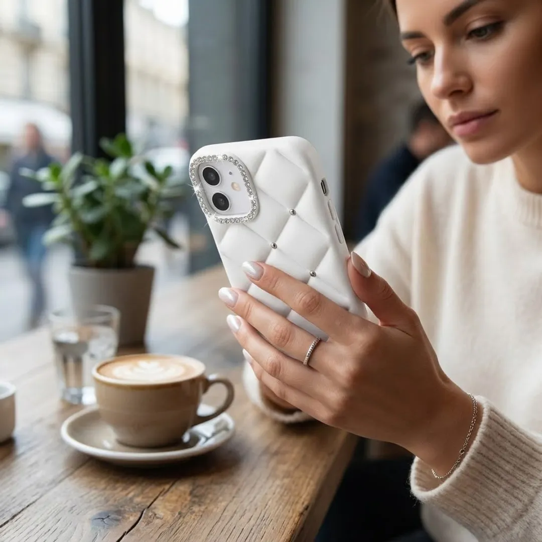 NUVEX iPhone 17 Hoesje Wit - Strass & Camera Frame