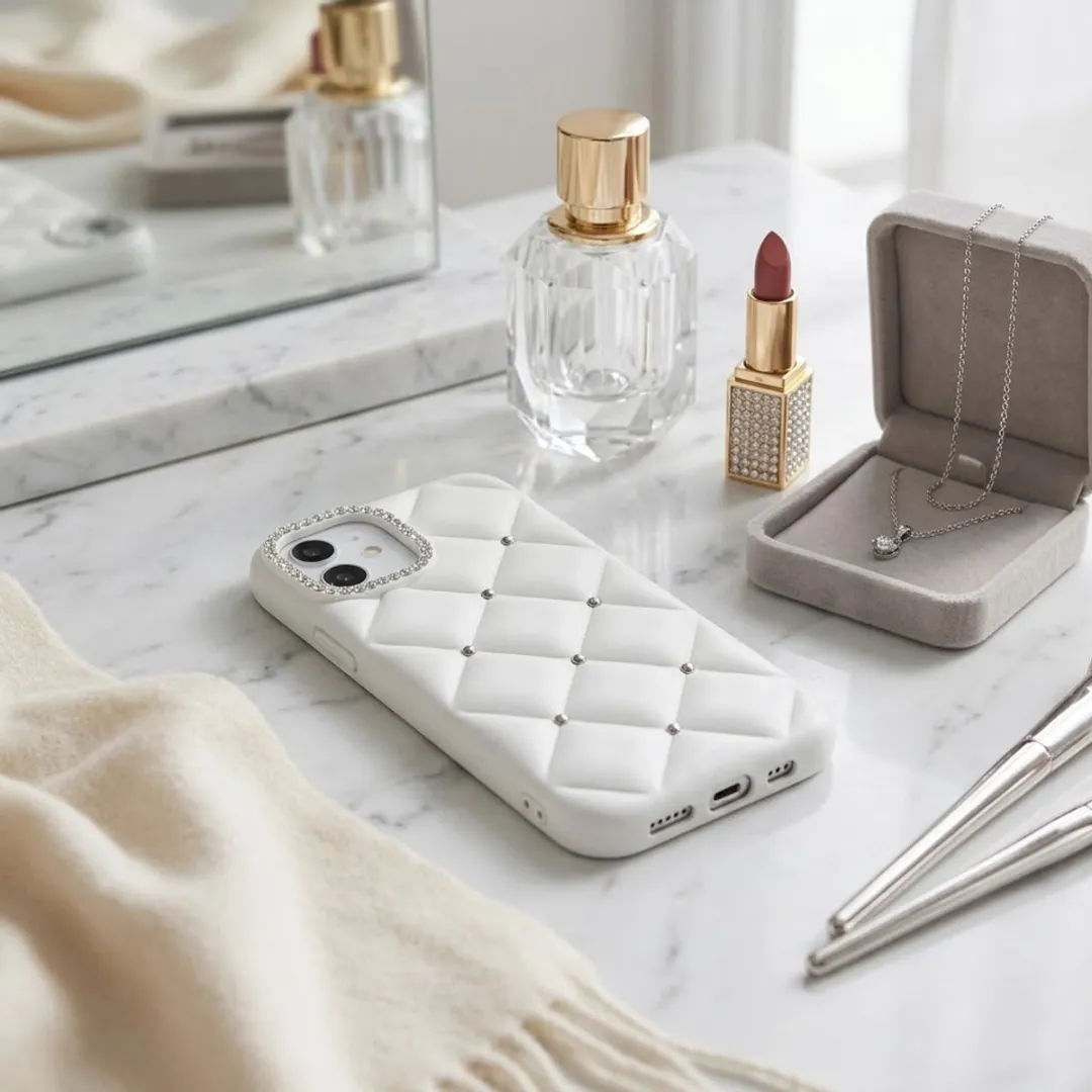 NUVEX iPhone 17 Hoesje Wit - Strass & Camera Frame