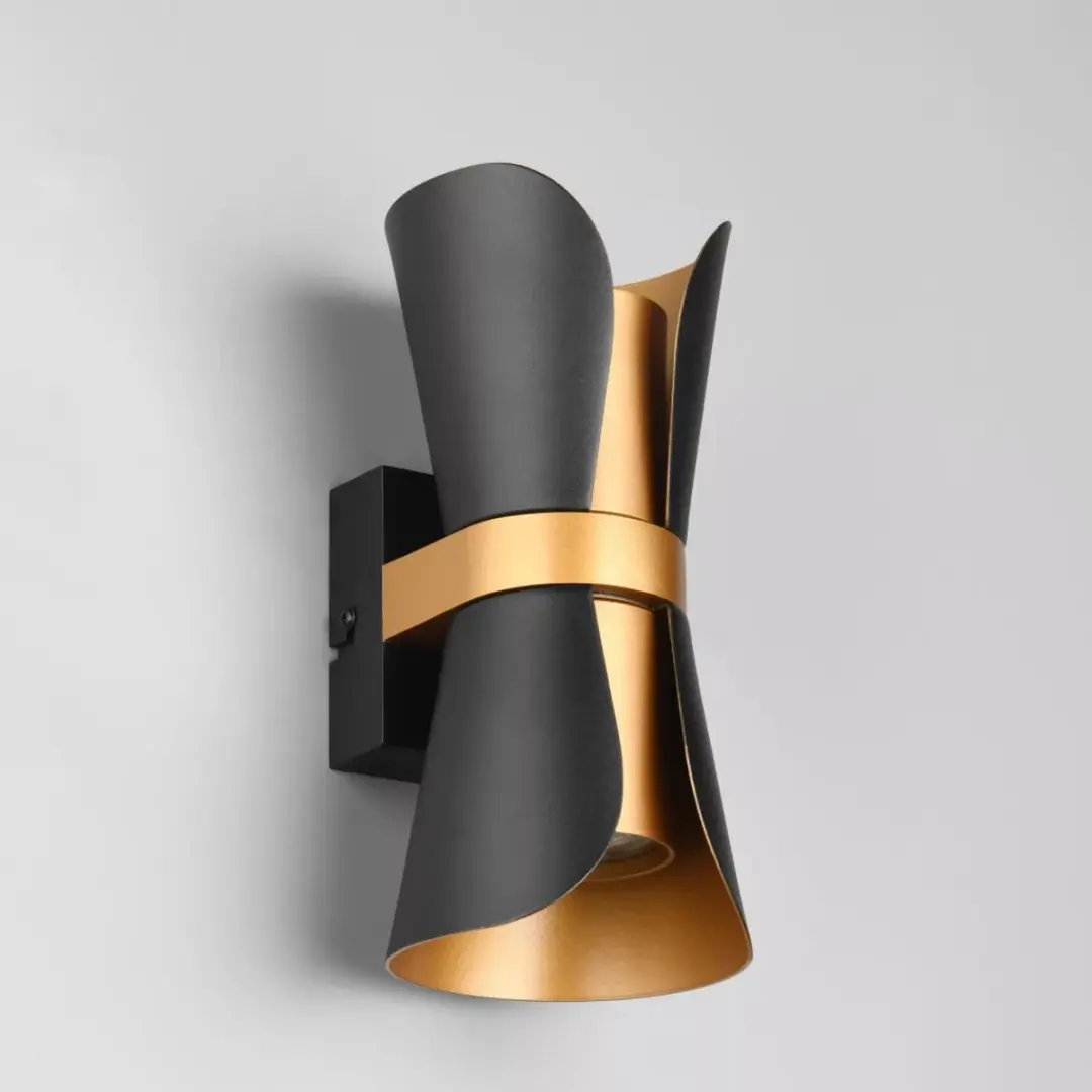 TRIO Coat Wandlamp - 2x GU10 - Zwart-goud - afbeelding 2 van 6