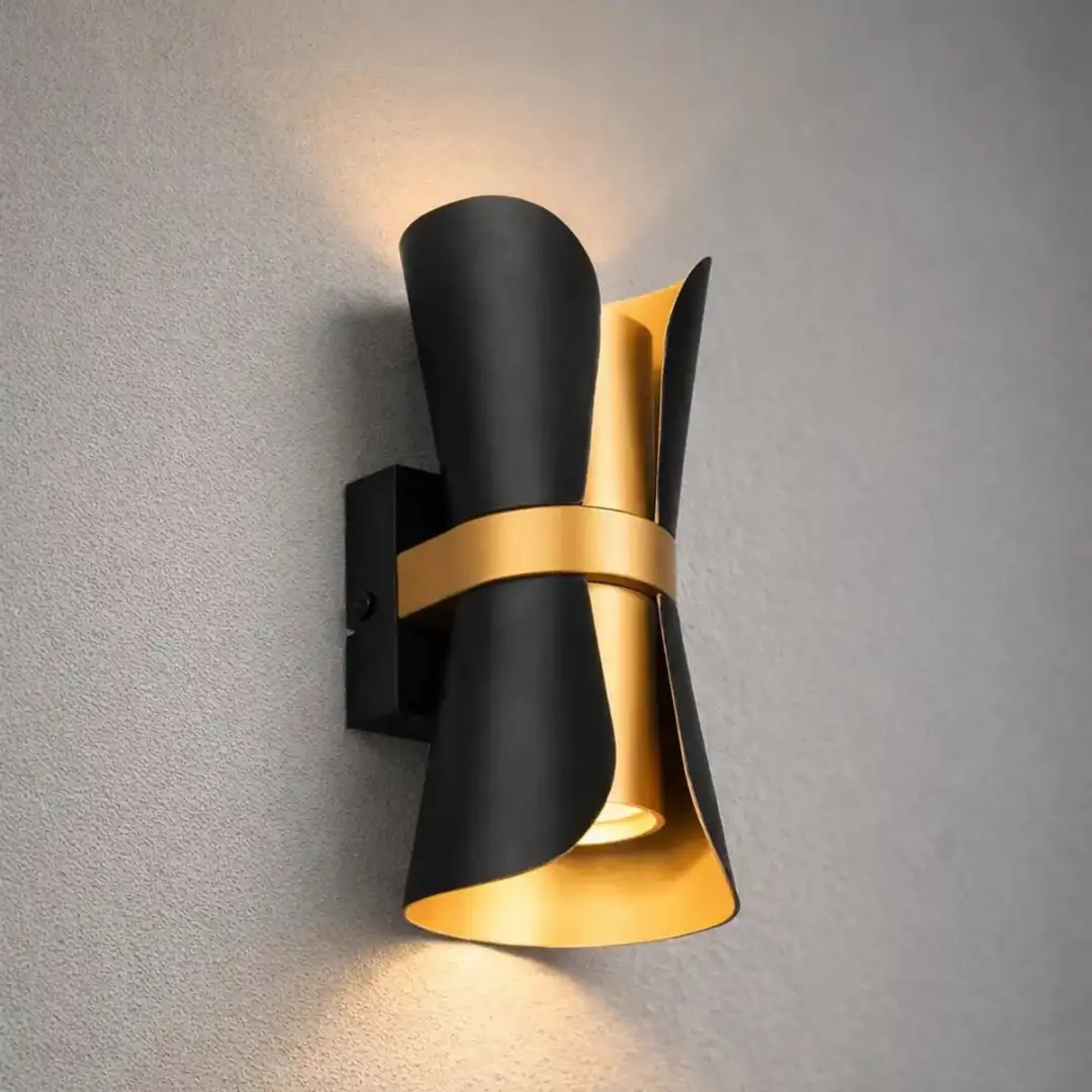 TRIO Coat Wandlamp - 2x GU10 - Zwart-goud - afbeelding 3 van 6